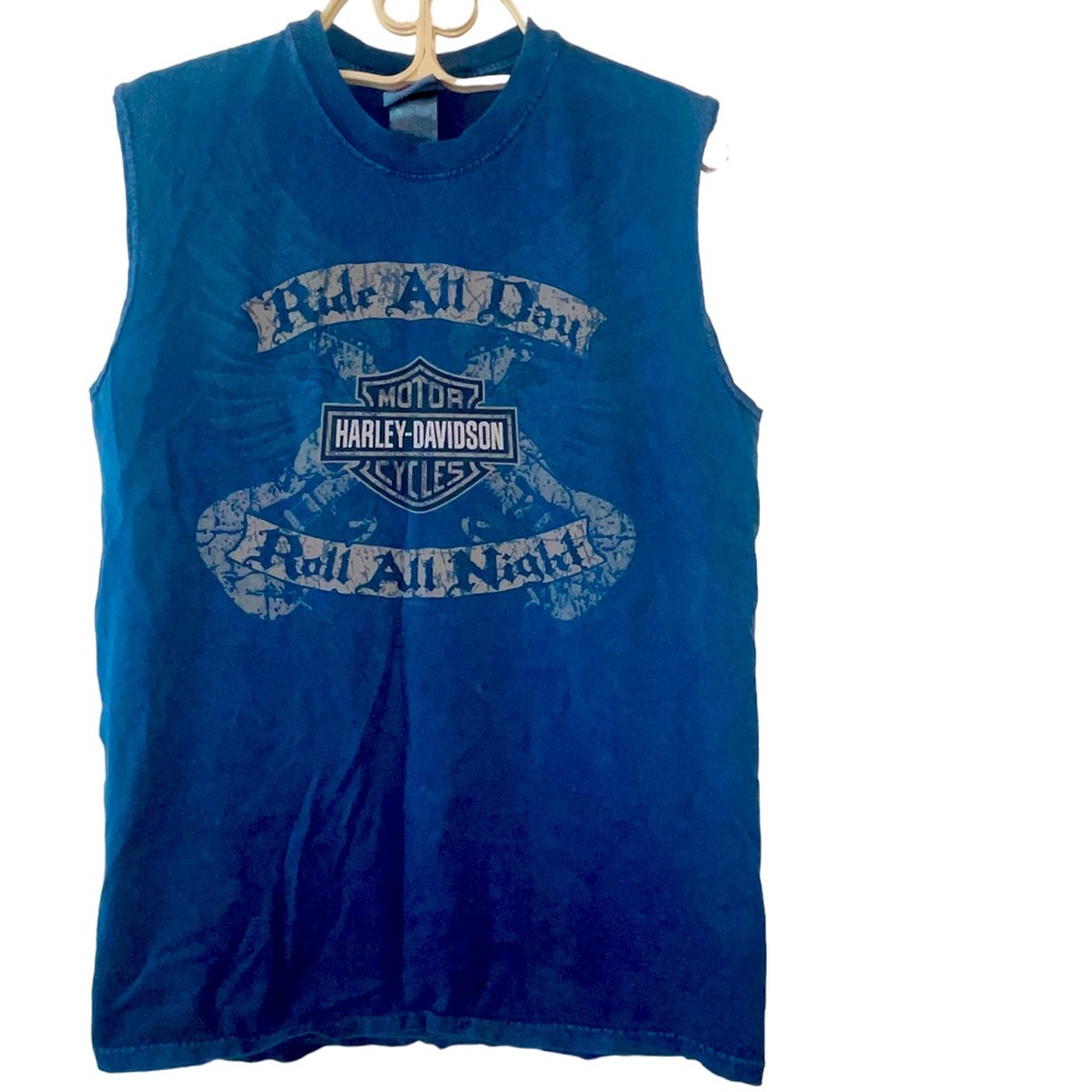 Men’s Harley-Davidson Muscle T-Shirt Wildhorse Bend, OR Stone Washed Blue Medium